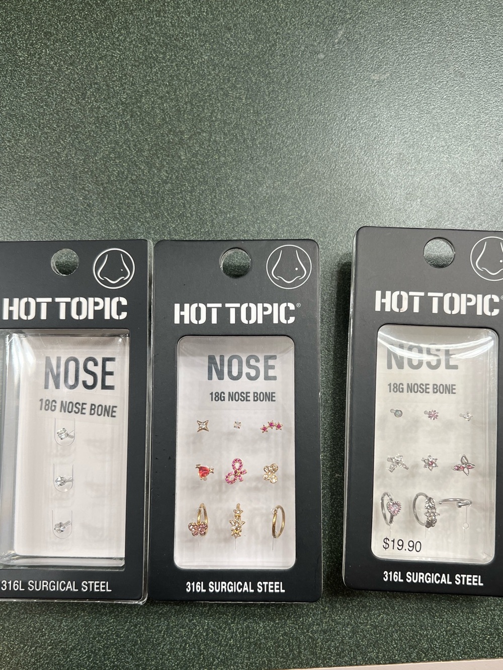 Brand new 3 pack Hot Topic 18G Surgical Steel Nose Bone